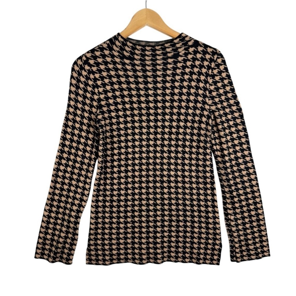 Ann Taylor Womens Black Tan Mock Neck Sweater Houndstooth Size XS